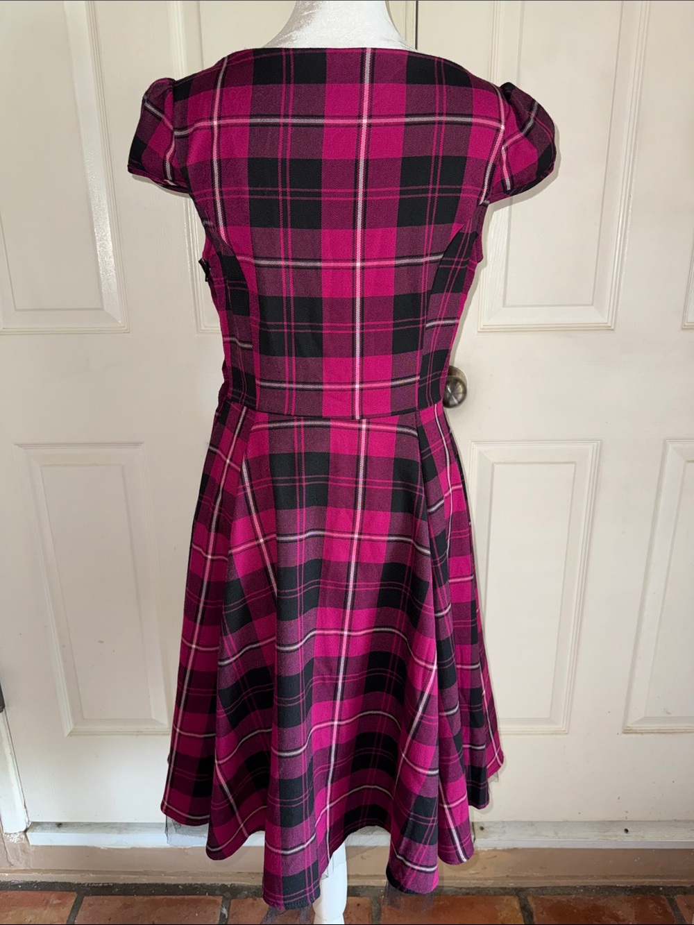Hearts & Roses Berry Plaid Retro Pinup Style Dress - Picture 3 of 6